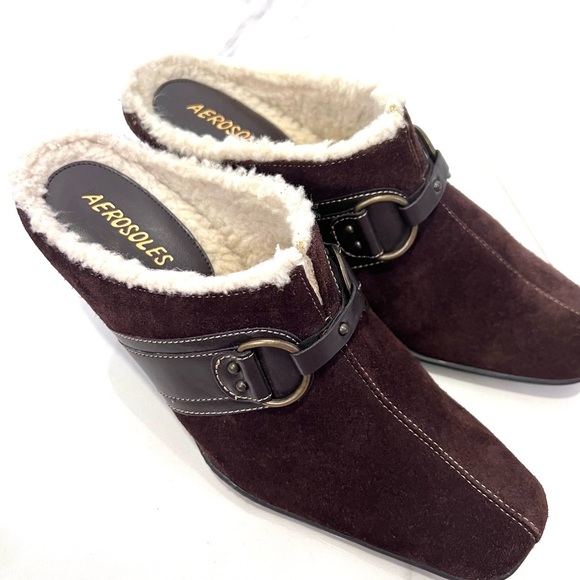 AEROSOLES Women's Dark Brown Heeled Mules 9M - Picture 4 of 6